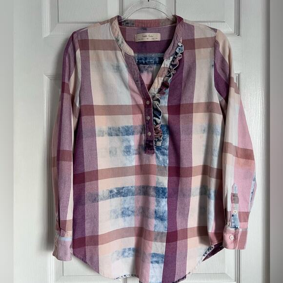 Anthropologie Isabella Sinclair Plaid Popover Blouse XS Oversize - Picture 1 of 10